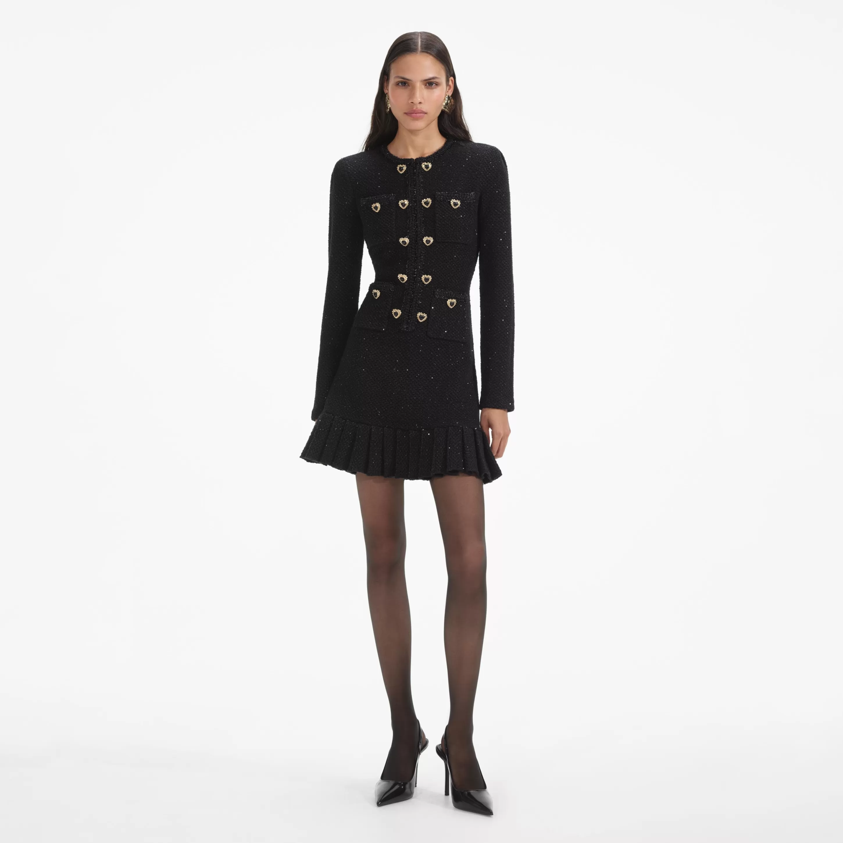 New Buttoned Long Sleeve Knit Mini Dress Dresses | Knitwear