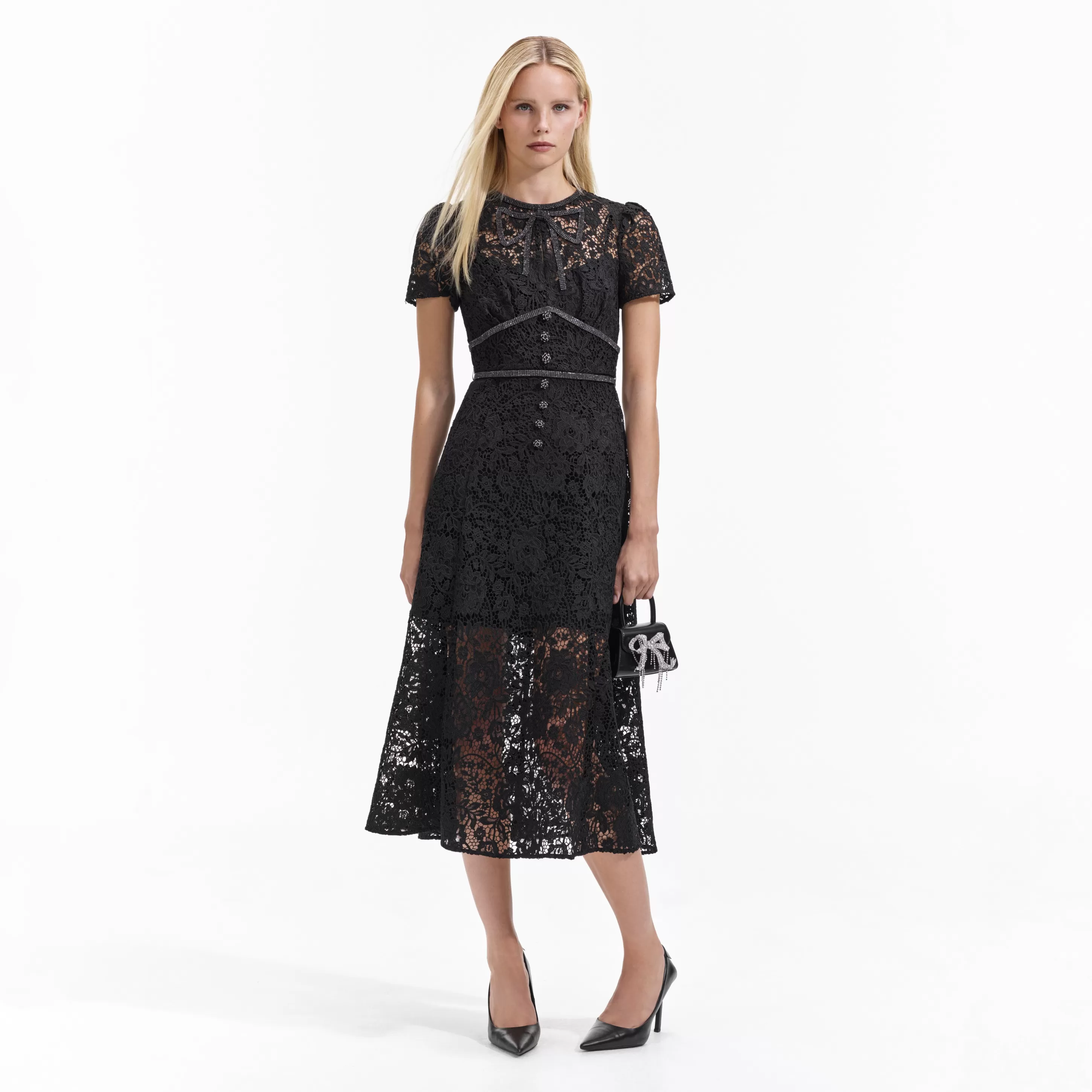 Clearance Cord Lace Bow Midi Dress Dresses | Icons