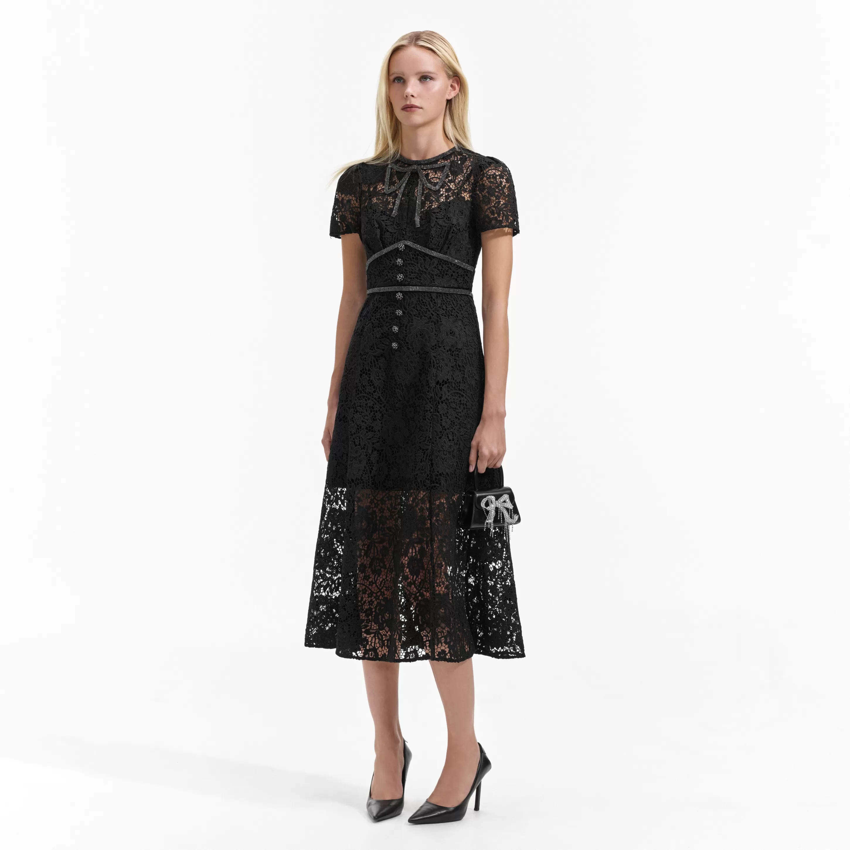 Clearance Cord Lace Bow Midi Dress Dresses | Icons