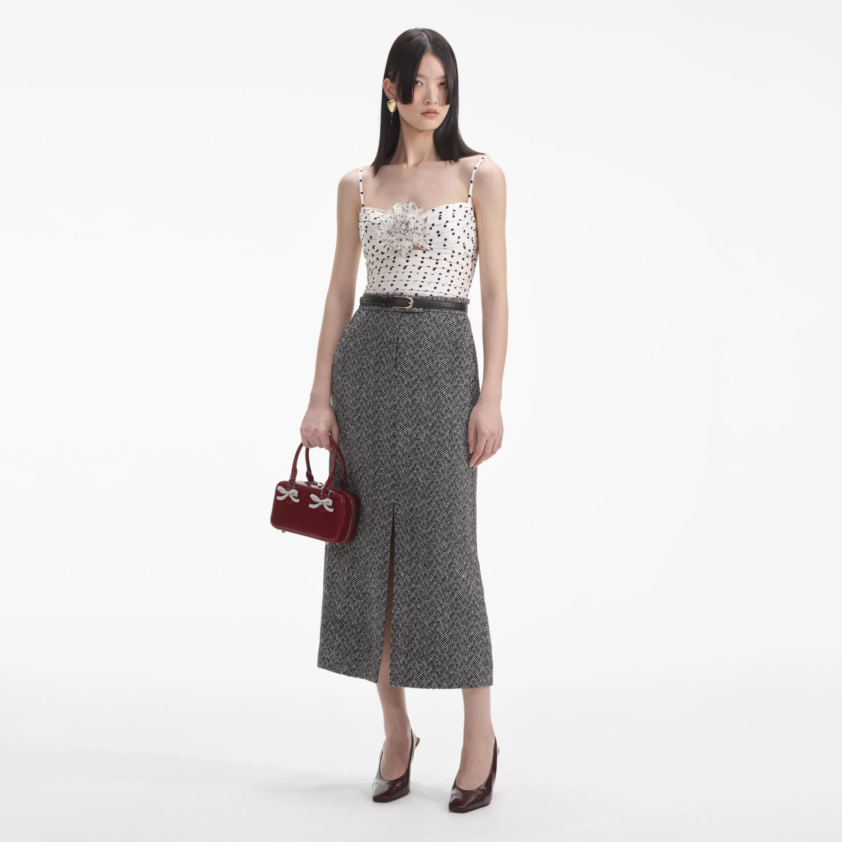 New Herringbone Midi Skirt Bottoms