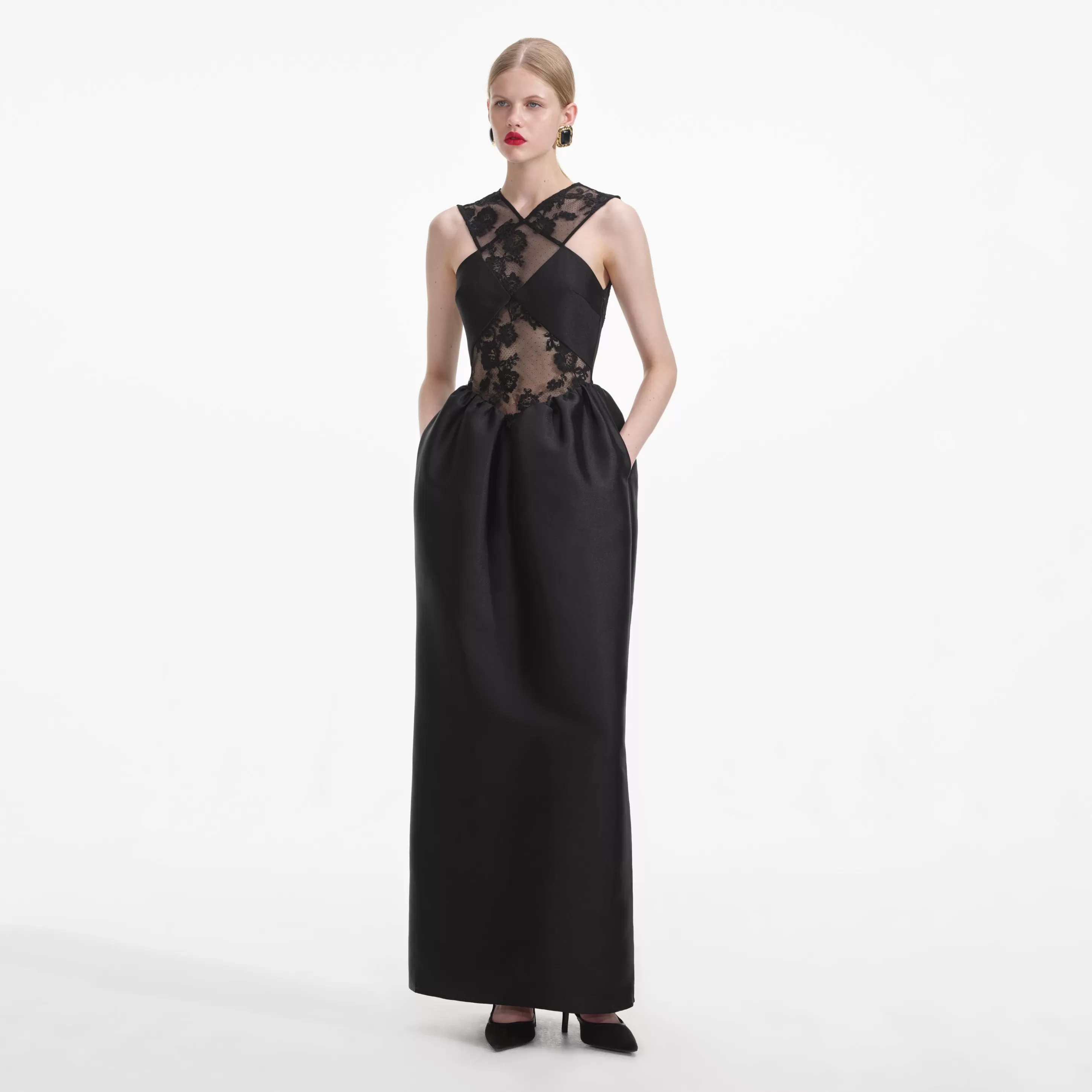 Cheap Lace Taffeta Maxi Dress Dresses