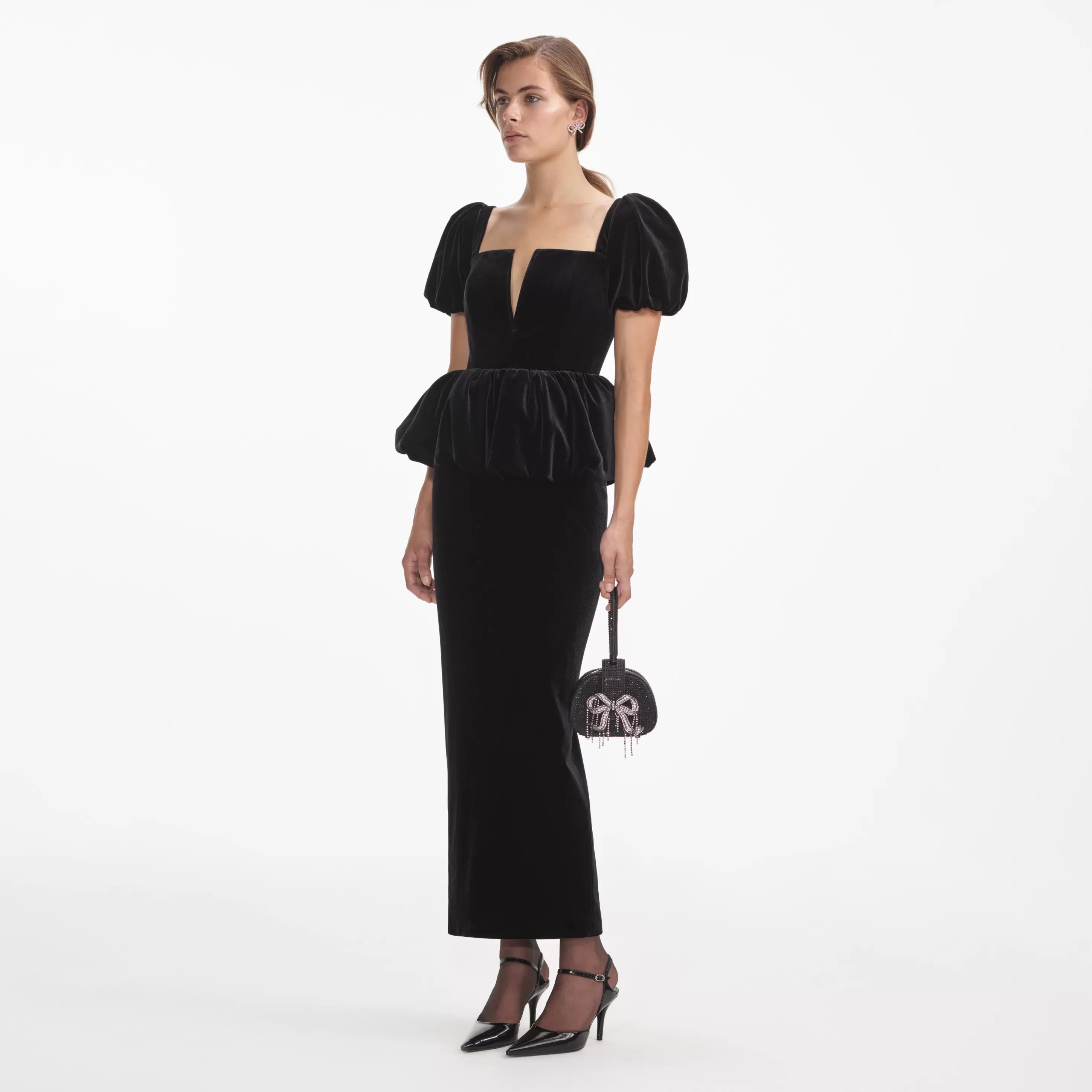 Cheap Velvet Peplum Midi Dress Dresses | Wedding Guest