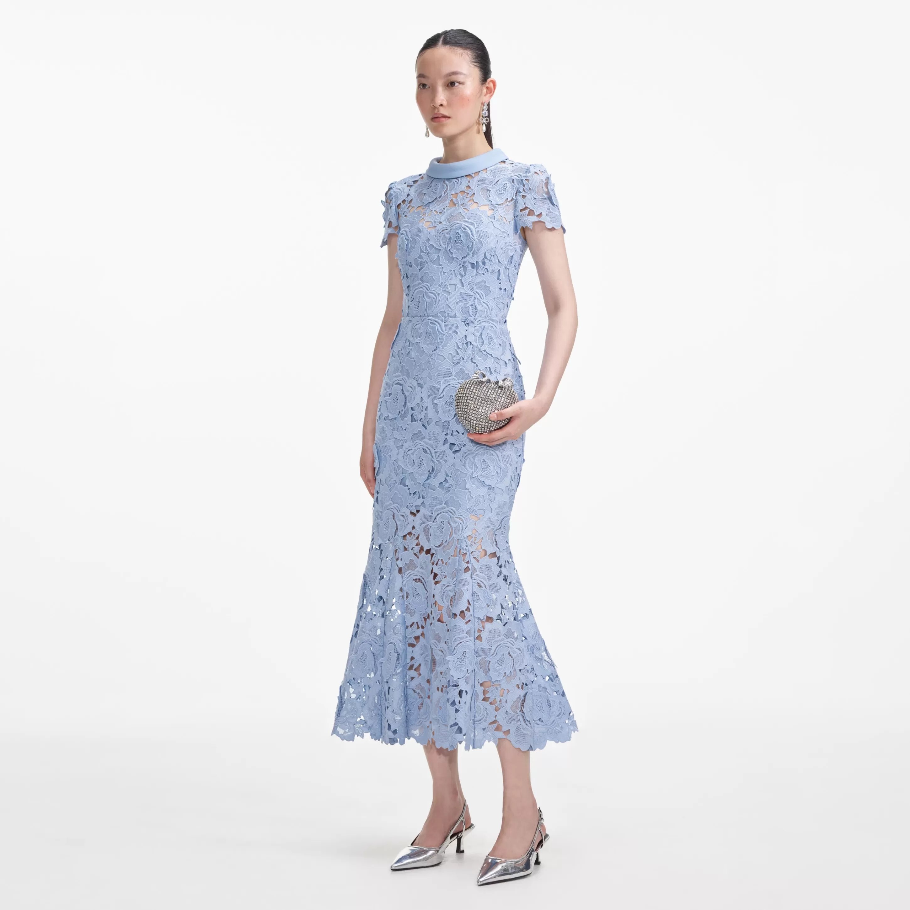 Hot Flower Lace Contrast Collar Midi Dress Dresses | Exclusives