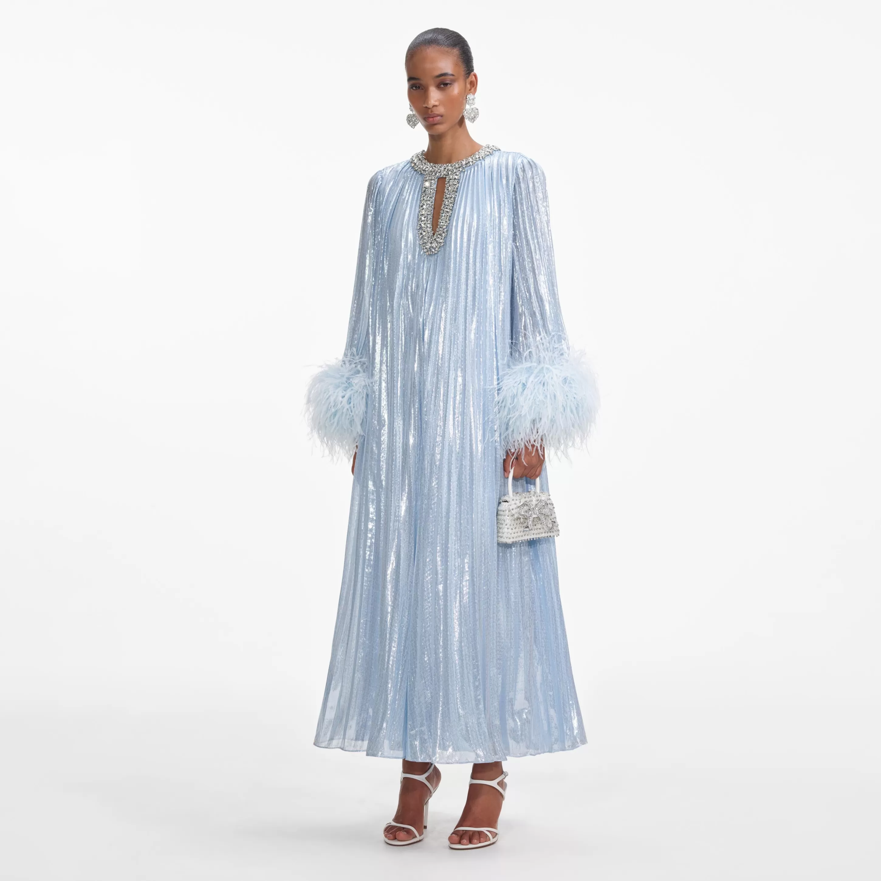 Online Metallic Chiffon Feather Midi Dress Dresses | Exclusives