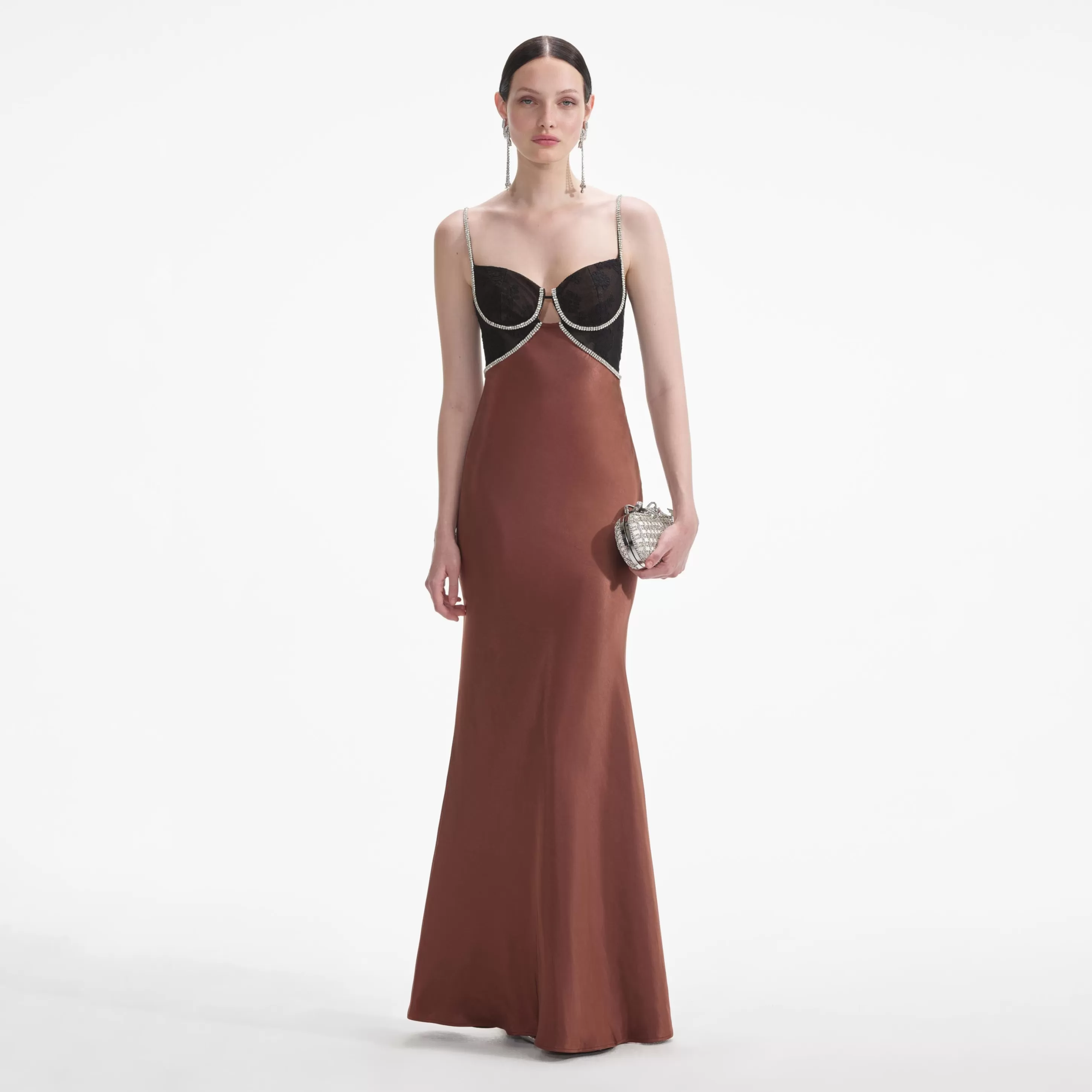 Outlet Satin Diamante Maxi Dress Dresses