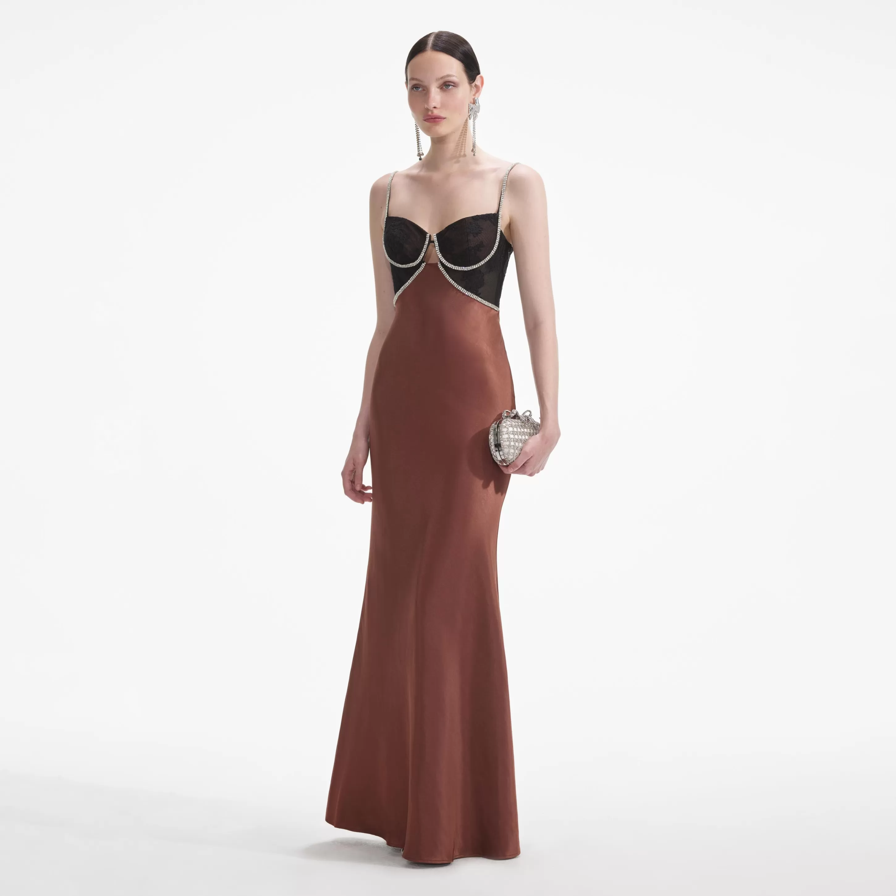 Outlet Satin Diamante Maxi Dress Dresses