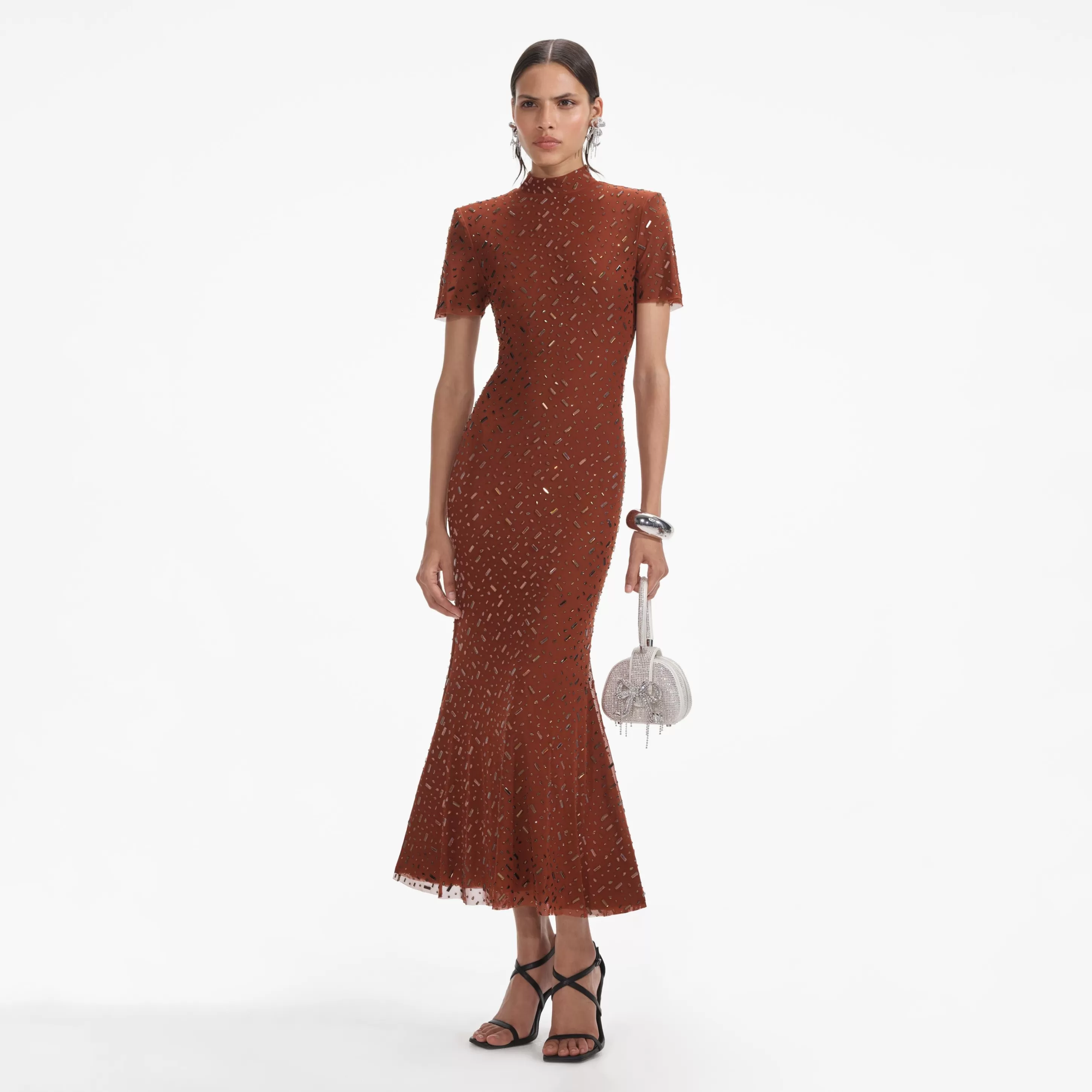 Cheap Square Rhinestone Mesh Midi Dress Dresses | Wedding Guest