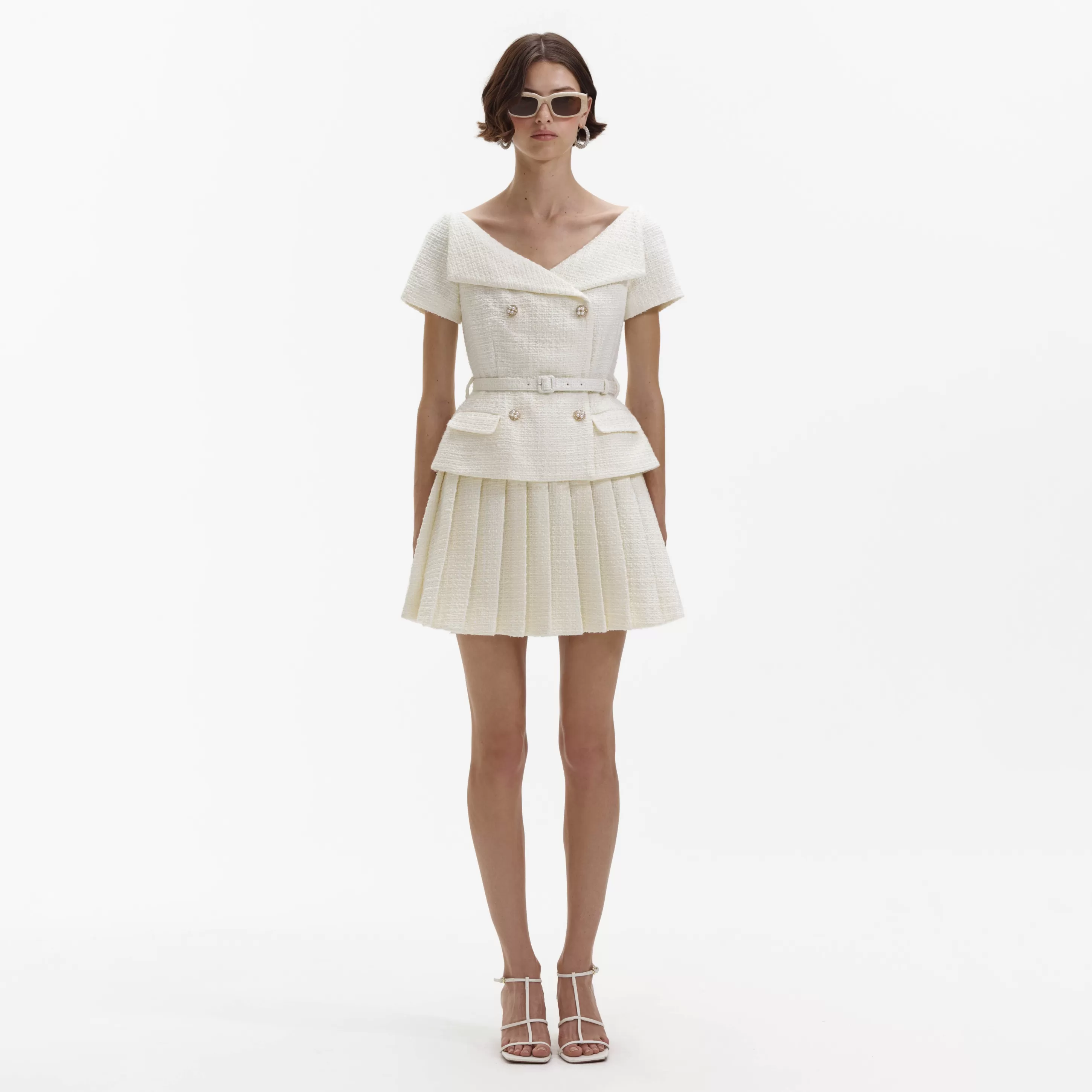 Outlet Boucle Pleated Mini Dress Bridal