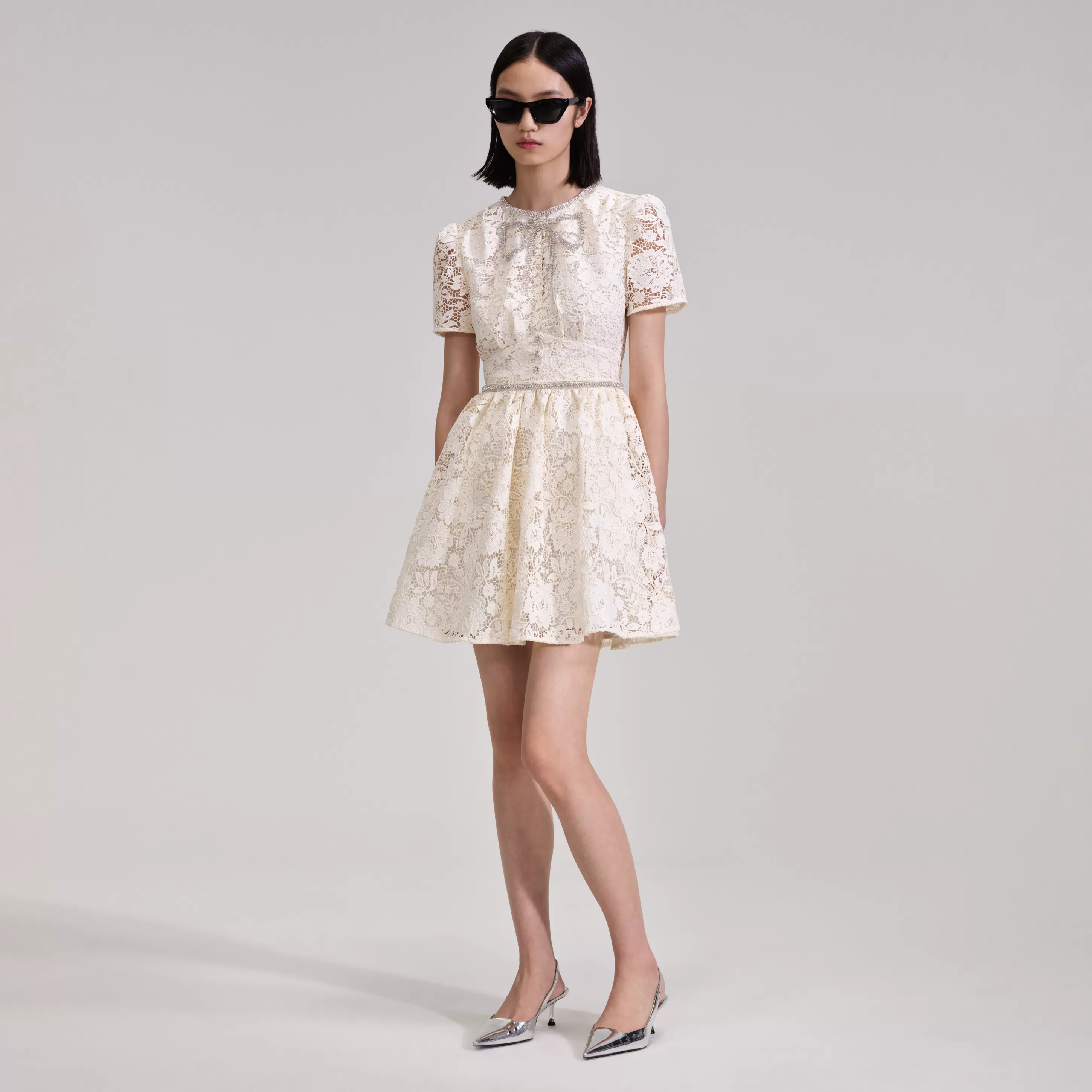 Discount Cord Lace Bow Mini Dress Bridal