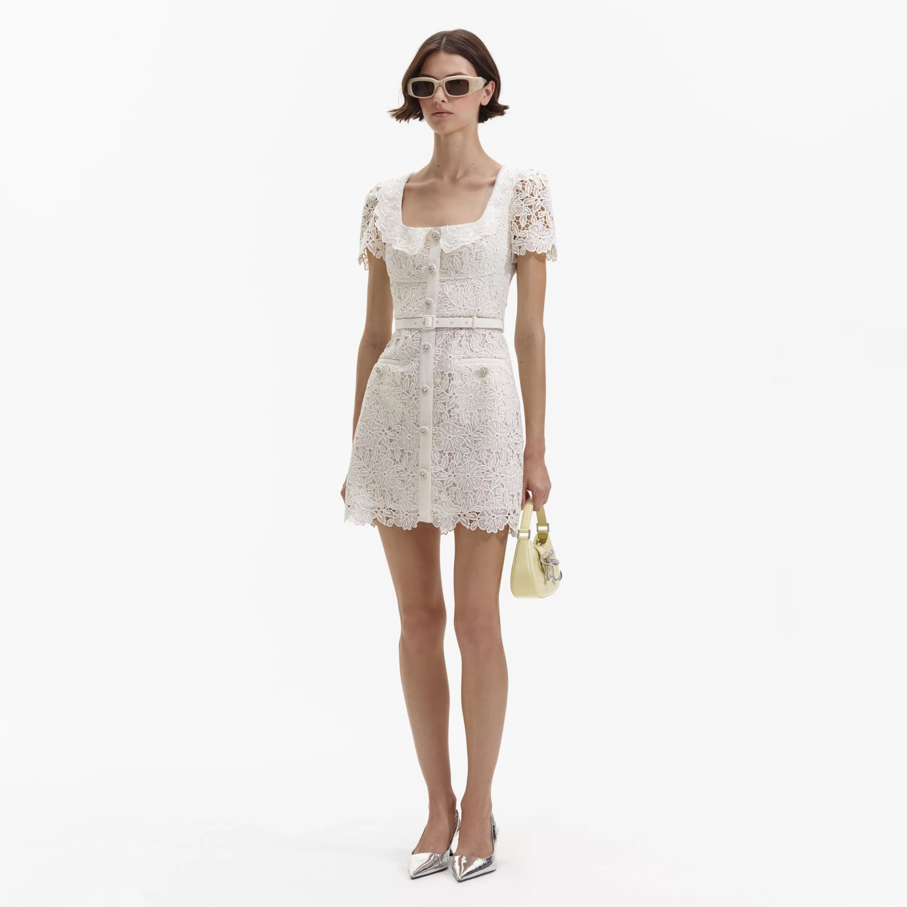 Store Guipure Lace Button Mini Dress Bridal