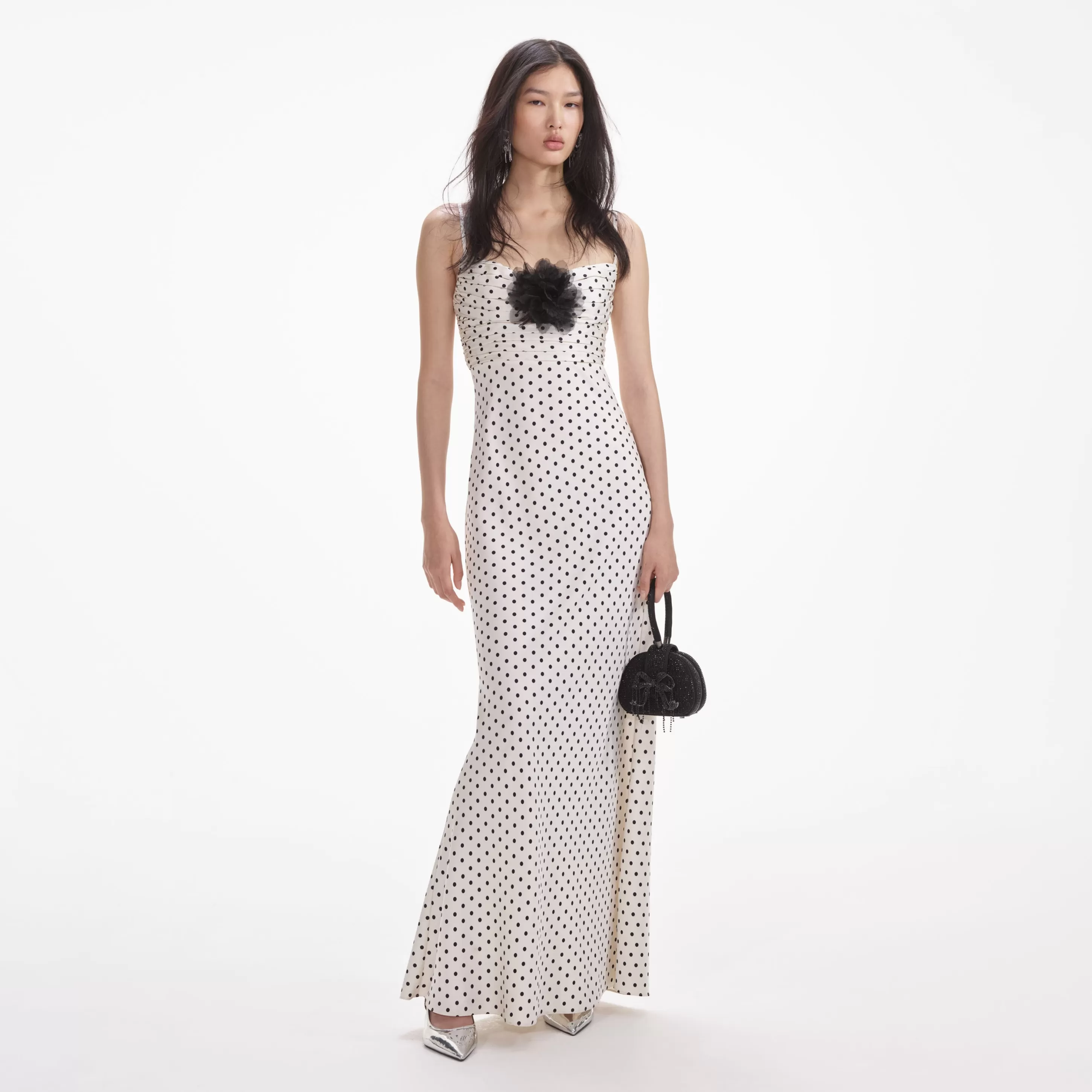 Shop Polka Dot Satin Maxi Dress Dresses