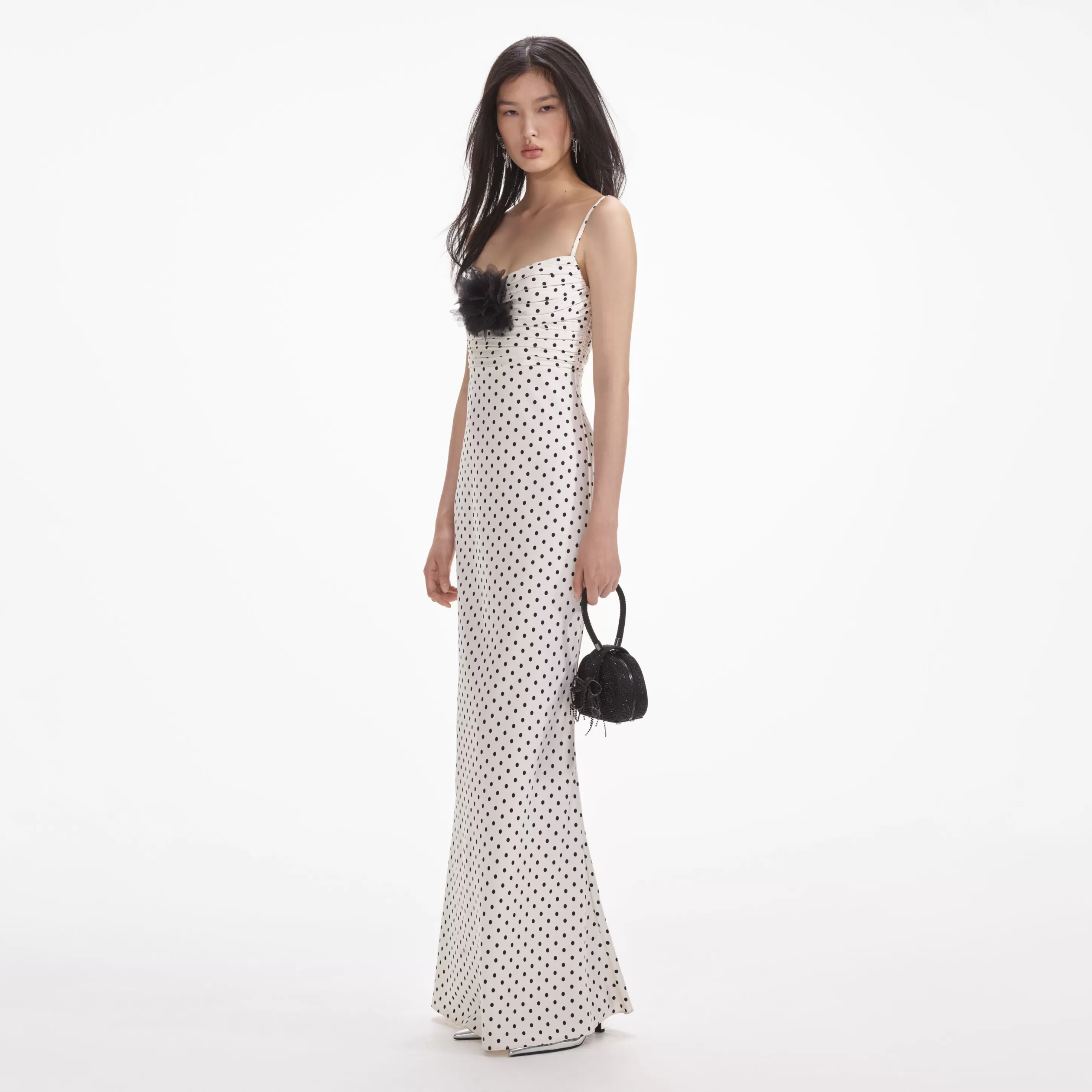 Shop Polka Dot Satin Maxi Dress Dresses