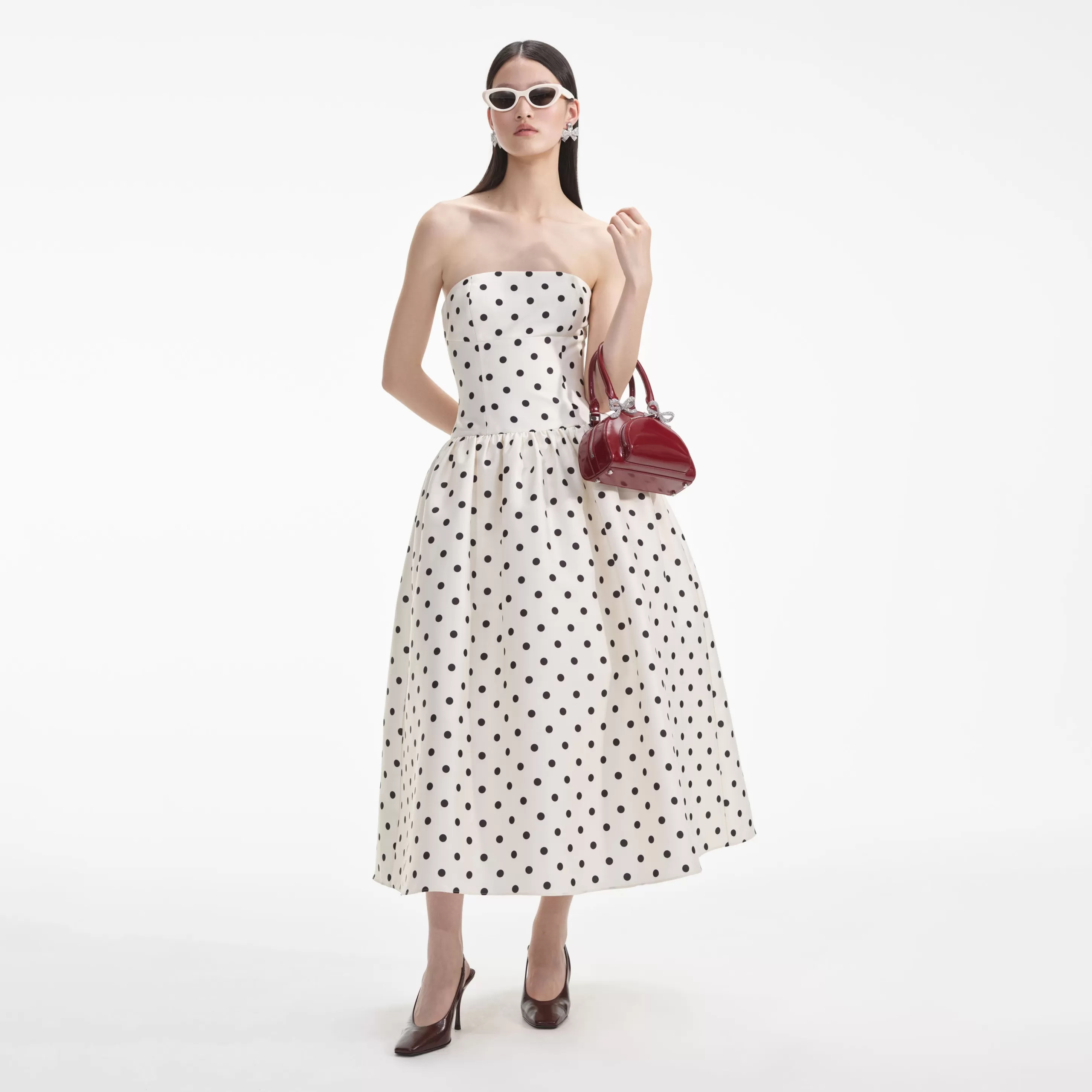 Cheap Polka Dot Taffeta Midi Dress Dresses | Icons