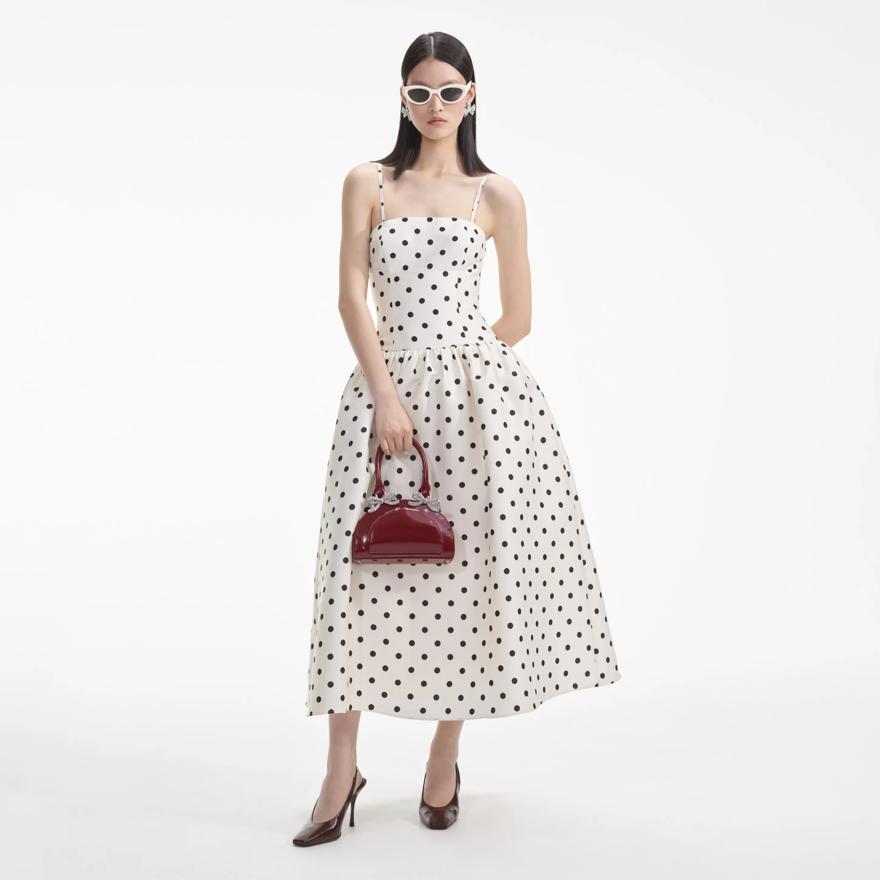 Cheap Polka Dot Taffeta Midi Dress Dresses | Icons