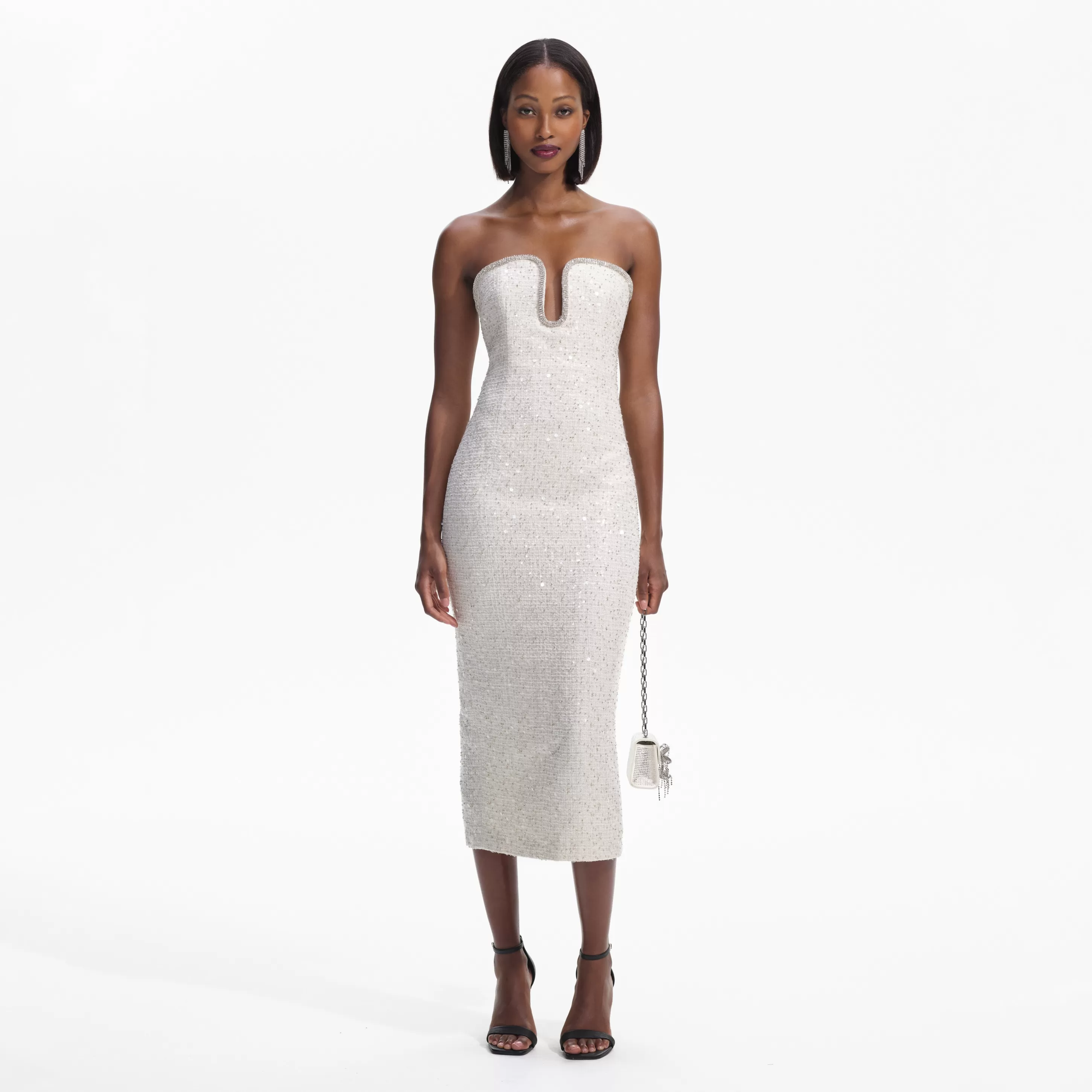 Hot Sequin Boucle Strapless Midi Dress Bridal