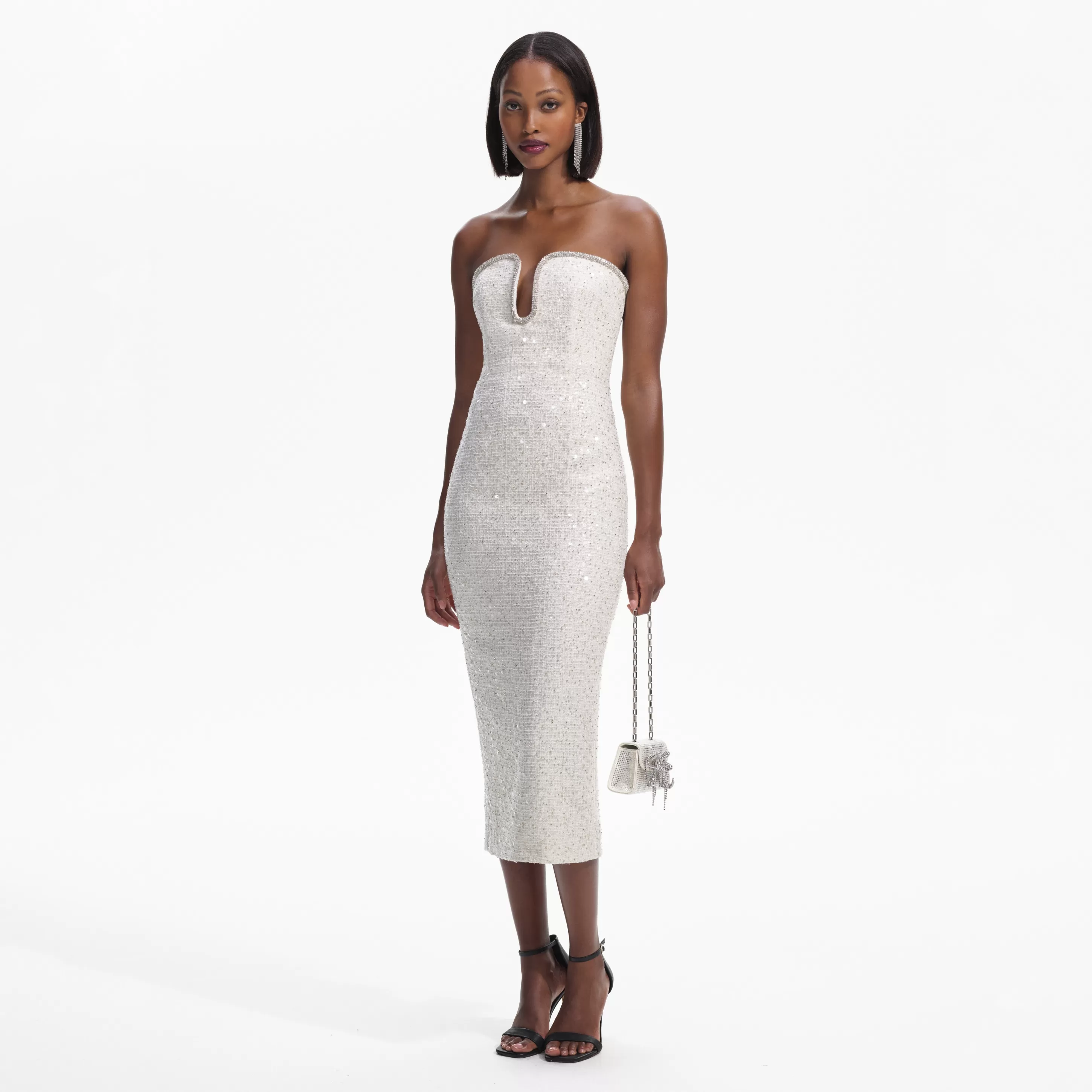 Hot Sequin Boucle Strapless Midi Dress Bridal