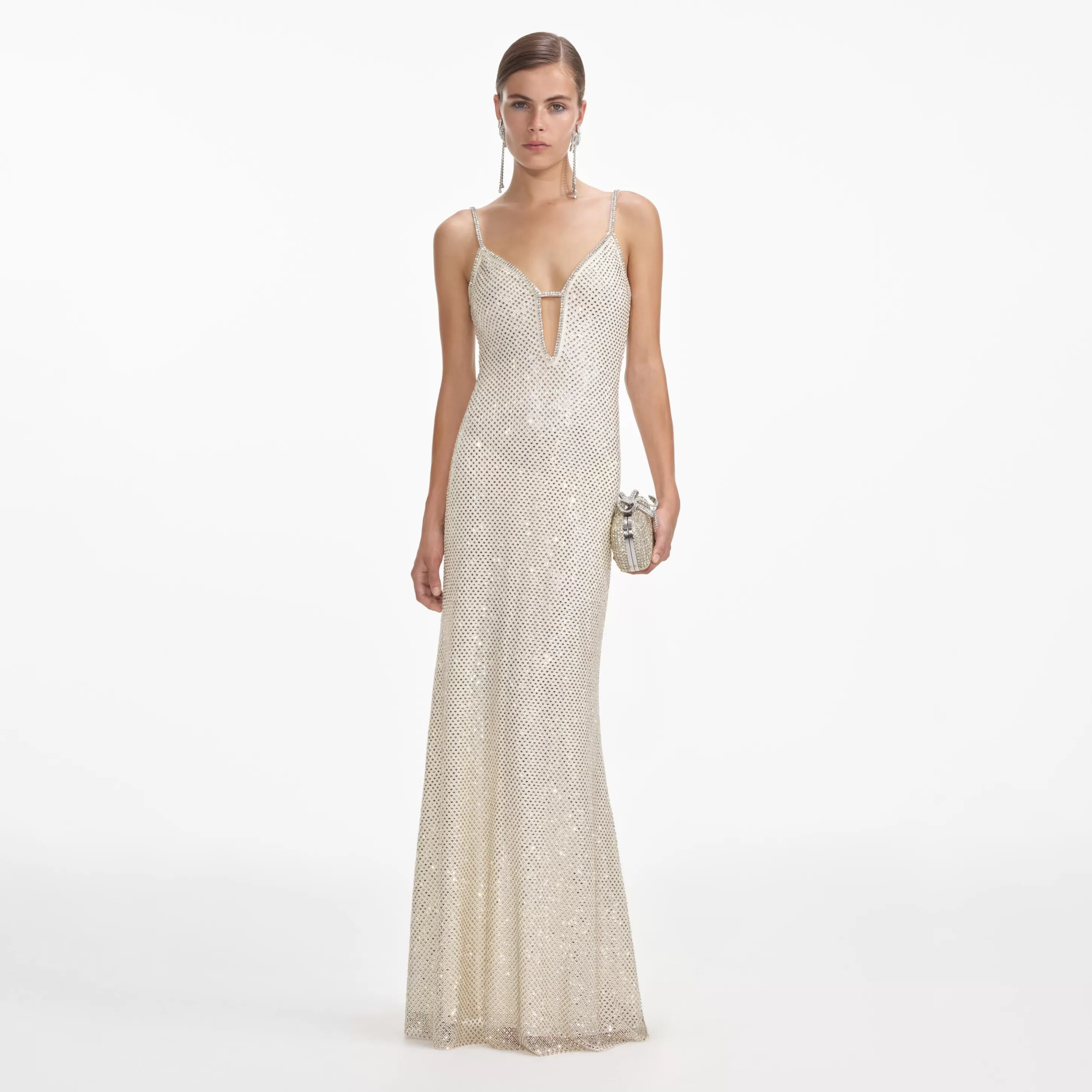 Outlet Square Rhinestone Fishnet Maxi Dress Dresses | Bridal