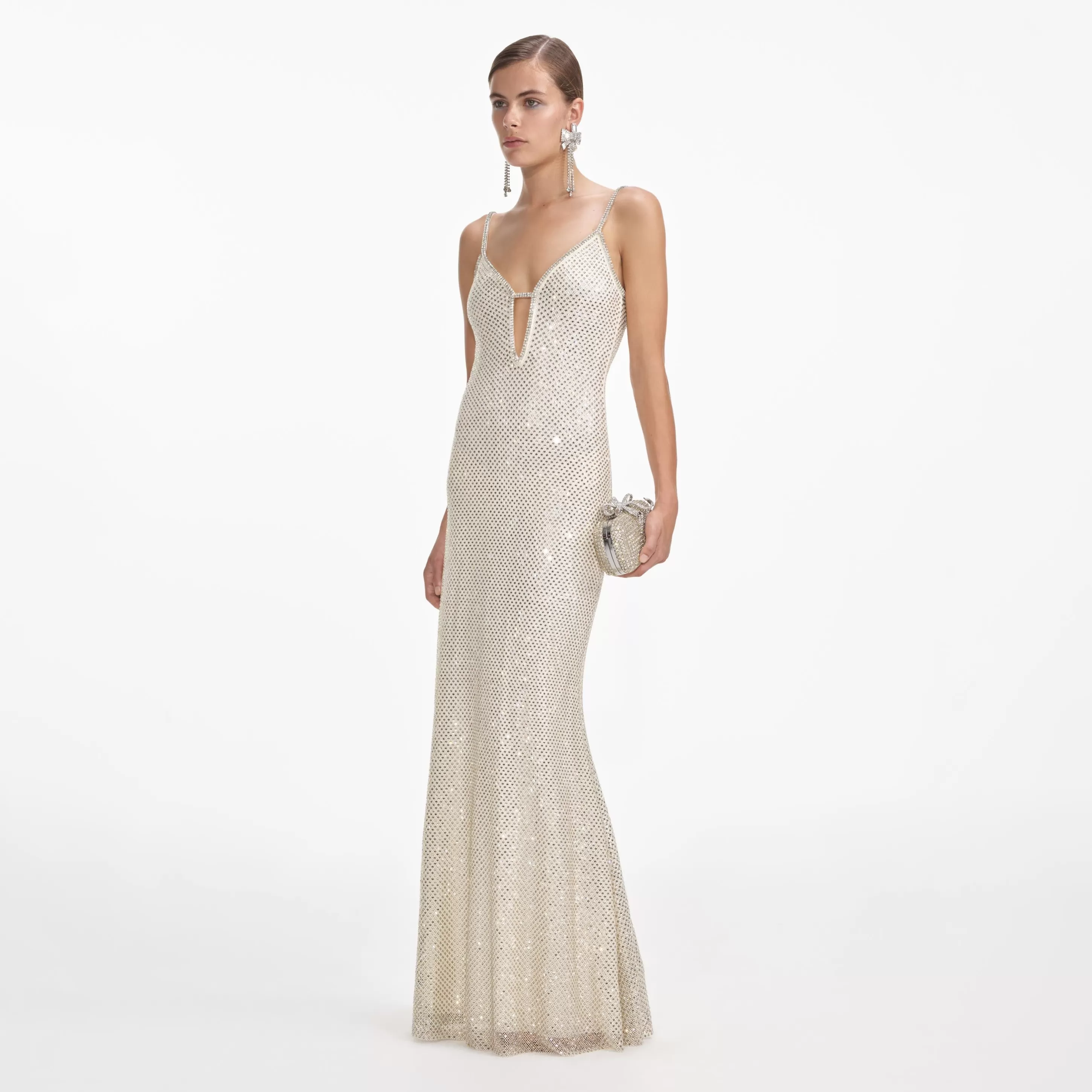 Outlet Square Rhinestone Fishnet Maxi Dress Dresses | Bridal