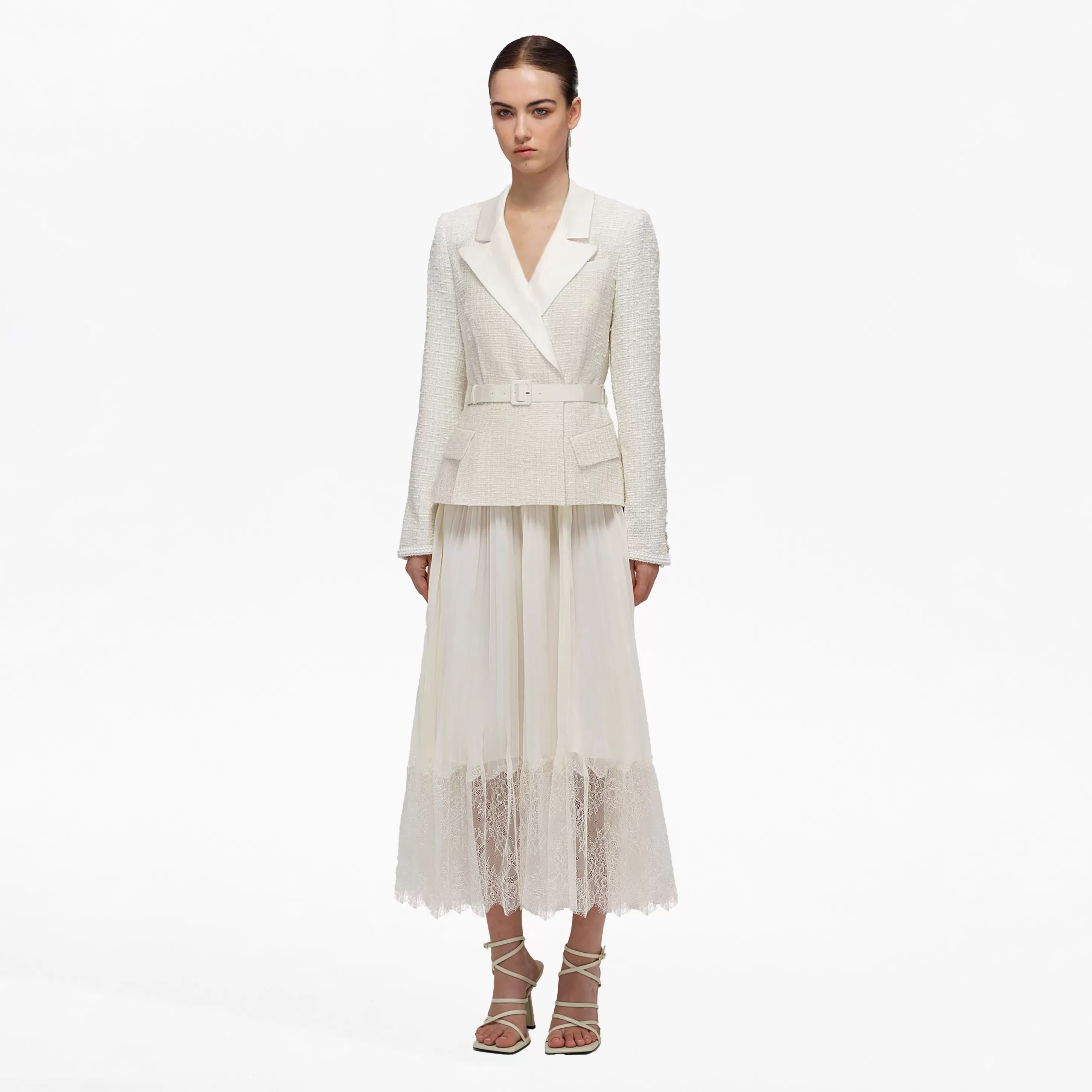 Clearance Tailored Bouclé And Chiffon Midi Dress Bridal