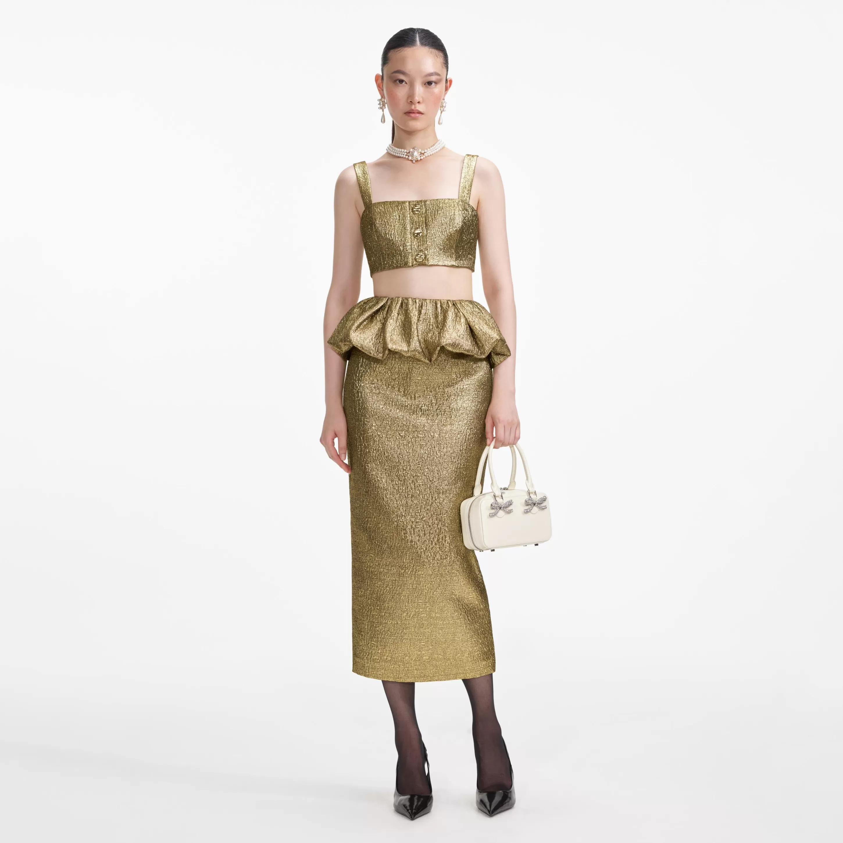 Store Metallic Jacquard Midi Skirt Bottoms | Exclusives