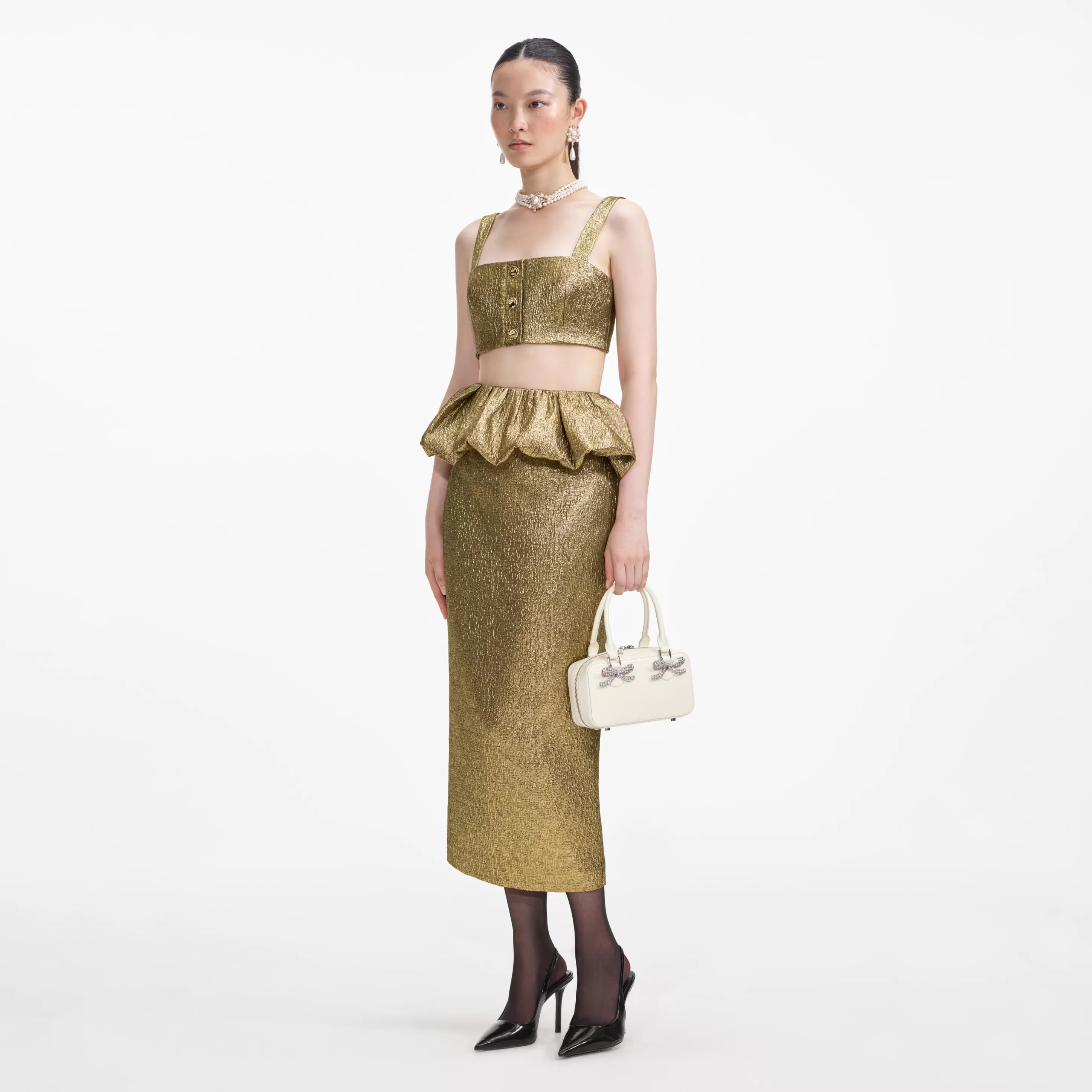 Store Metallic Jacquard Midi Skirt Bottoms | Exclusives