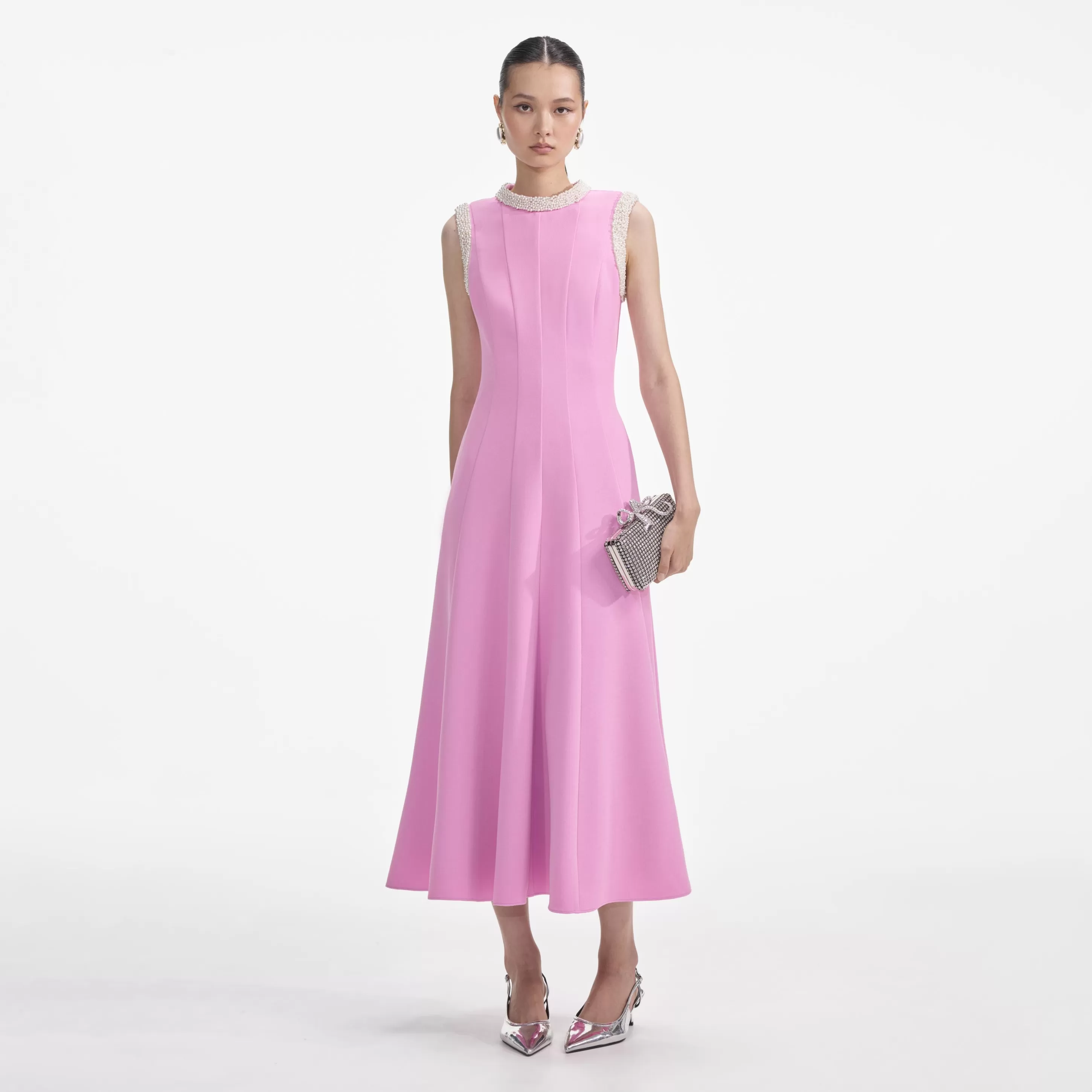 Fashion Crepe Pearl Trim Midi Dress Dresses | Wedding Guest