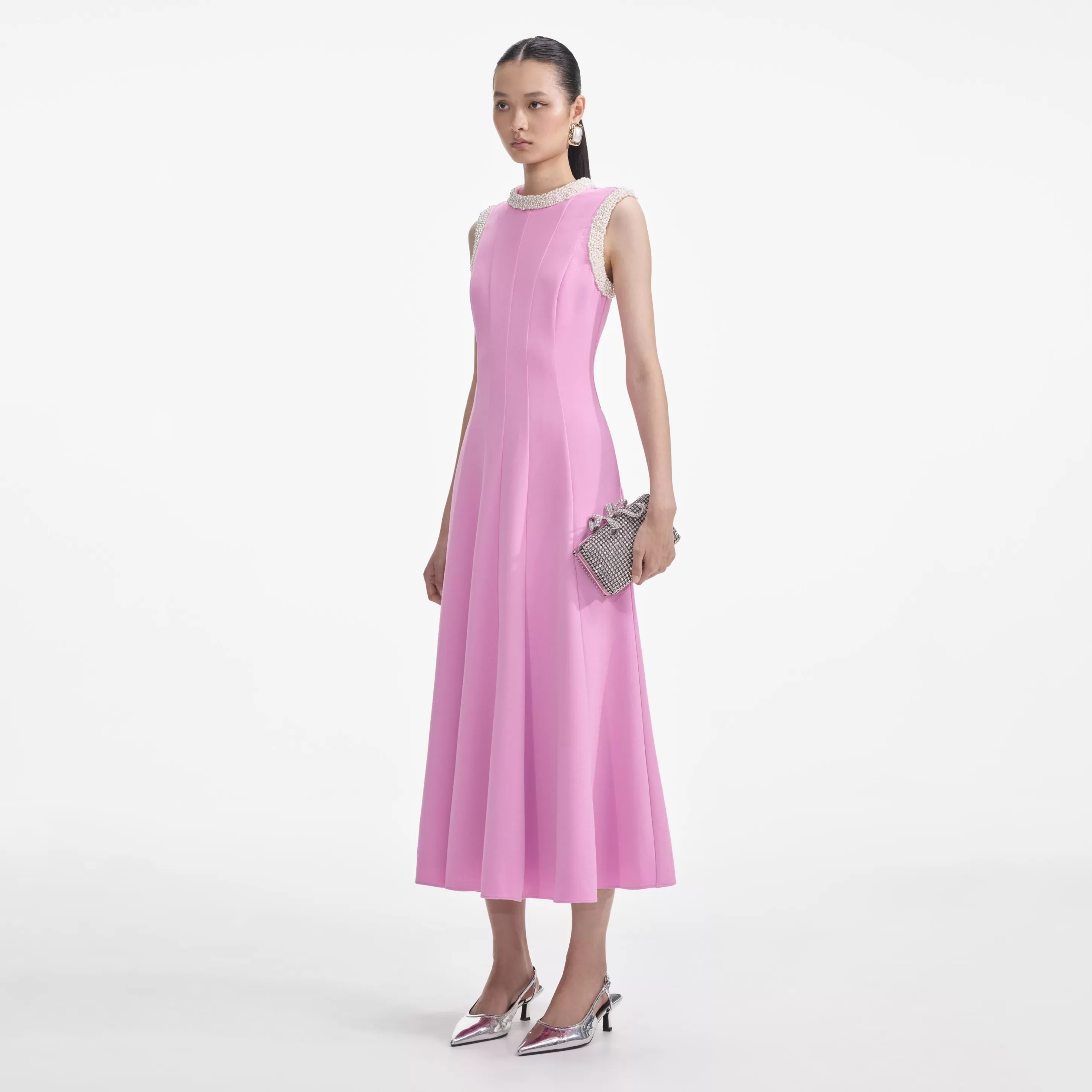 Fashion Crepe Pearl Trim Midi Dress Dresses | Wedding Guest