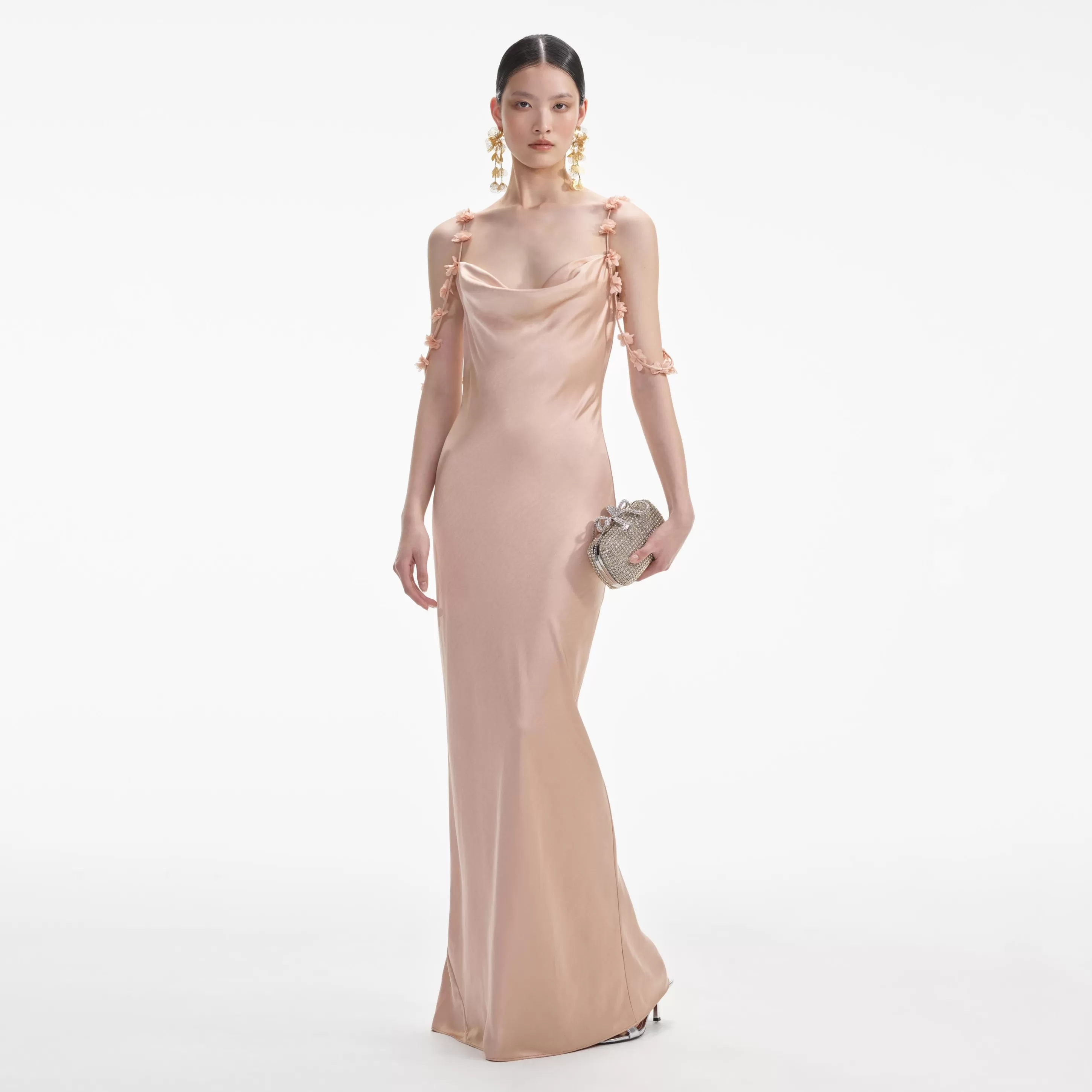 Clearance Gold Satin Flower Maxi Dress Dresses | Exclusives