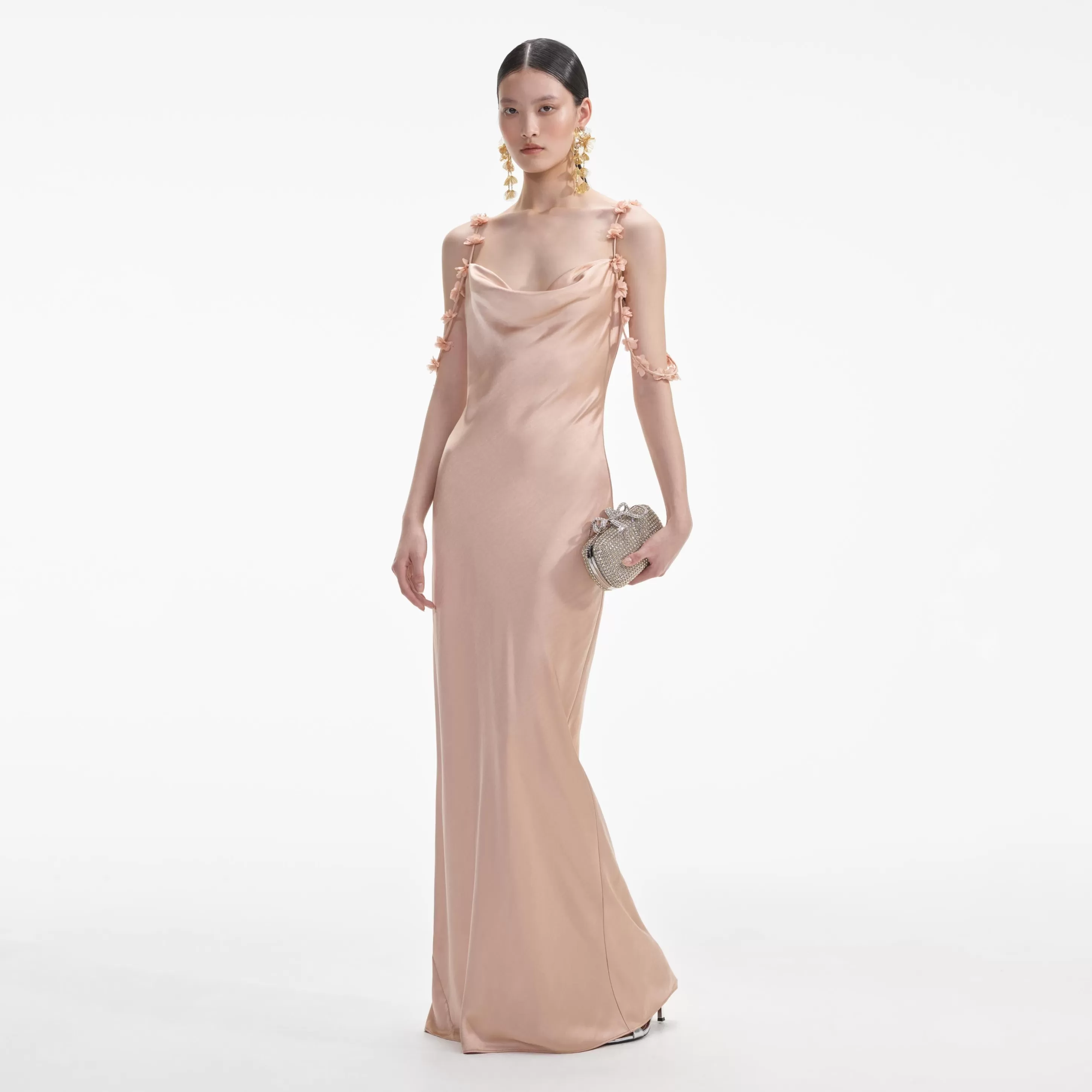 Clearance Gold Satin Flower Maxi Dress Dresses | Exclusives