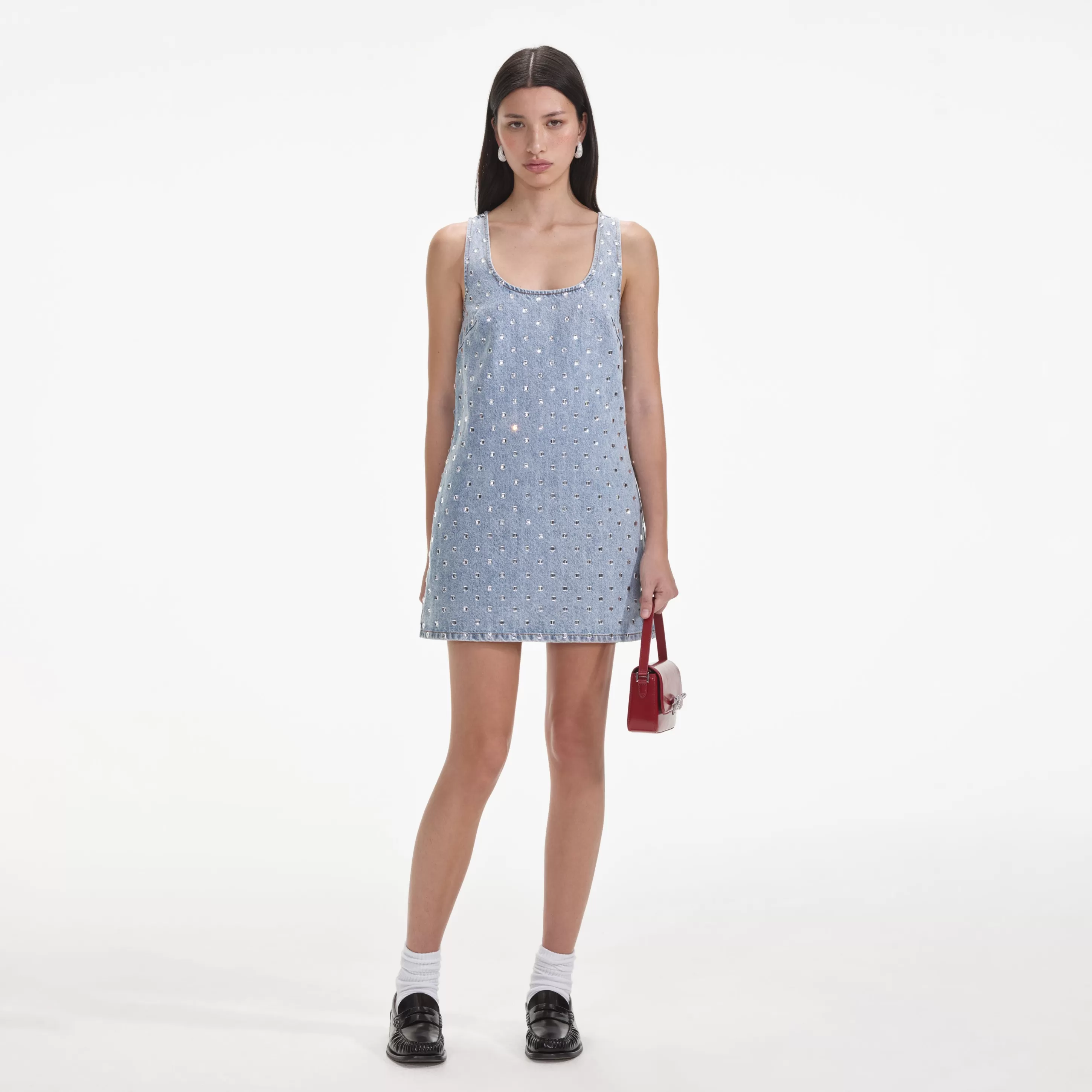 Clearance Rhinestone Denim Mini Dress Dresses | Denim