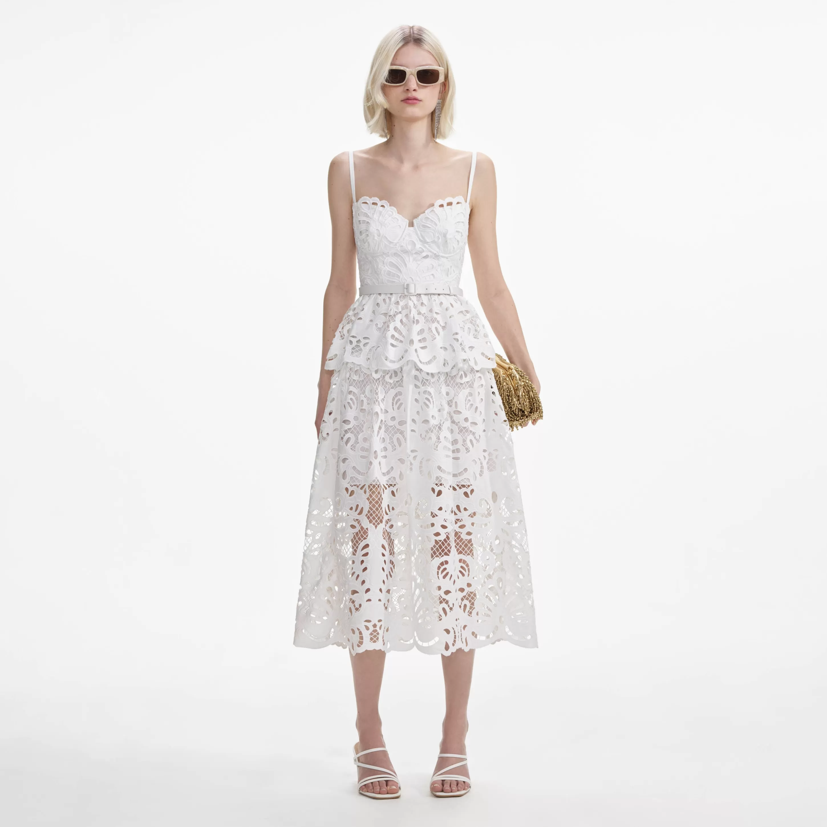 Outlet Cotton Lace Tiered Midi Dress Dresses