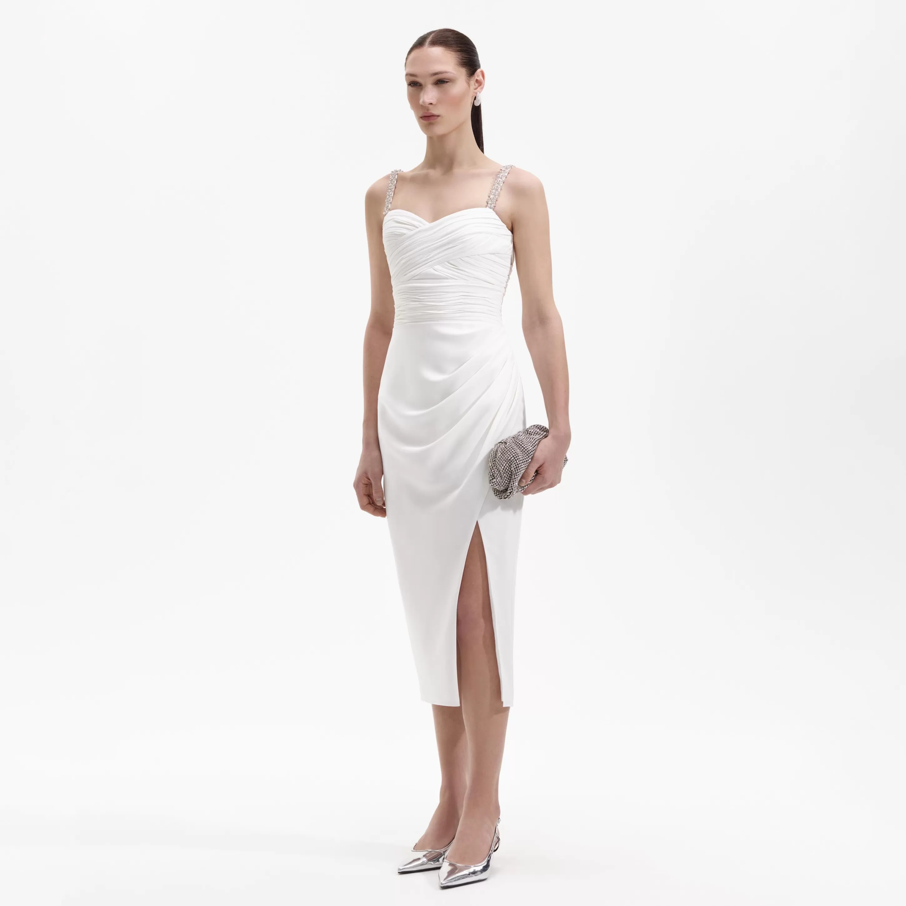 Best Sale Stretch Crepe Diamante Midi Dress Bridal