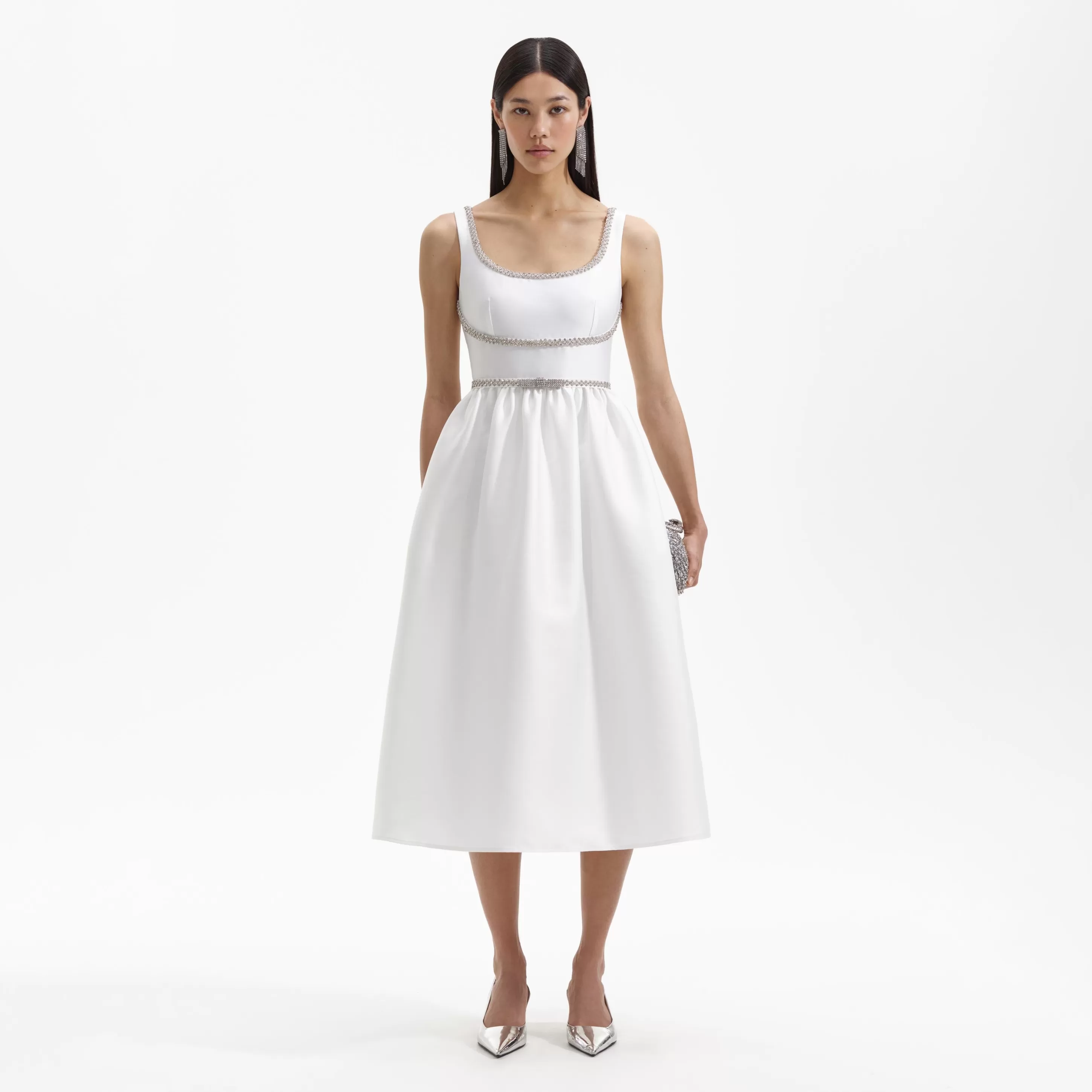 New Taffeta Diamante Bow Midi Dress Bridal