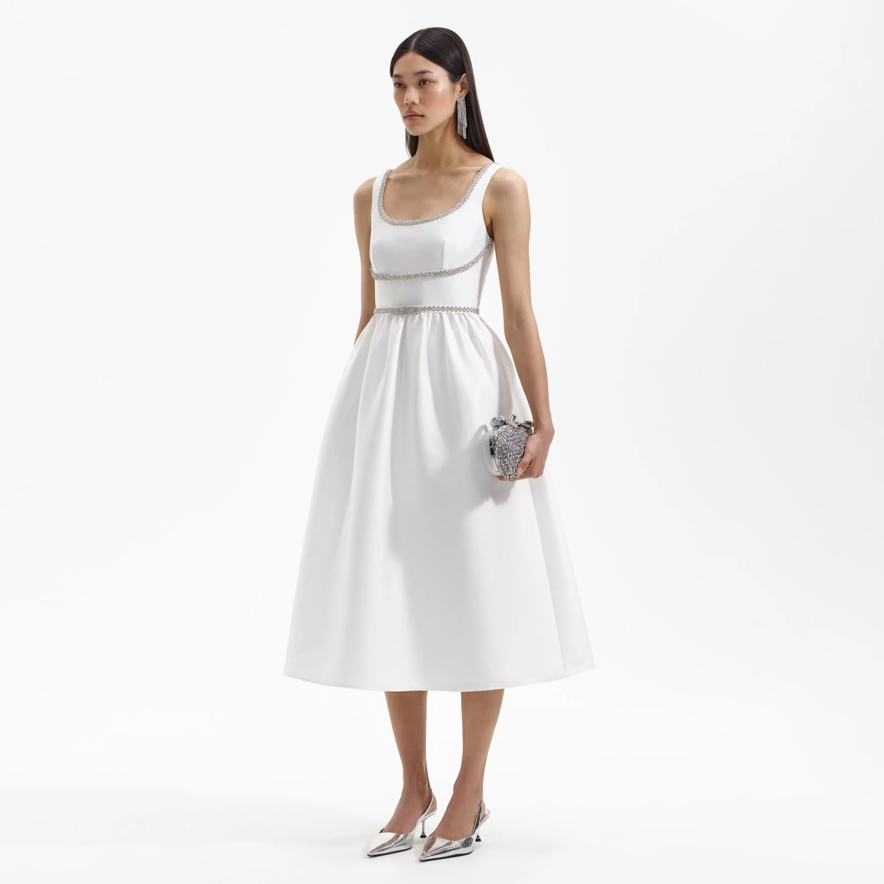 New Taffeta Diamante Bow Midi Dress Bridal